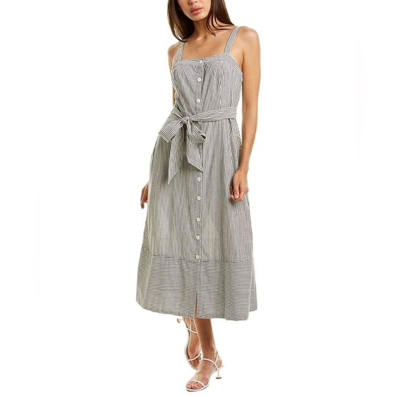 Michael Stars Womens Raina Black and White Stripe Button Front Dress size large - Picture 1 of 10